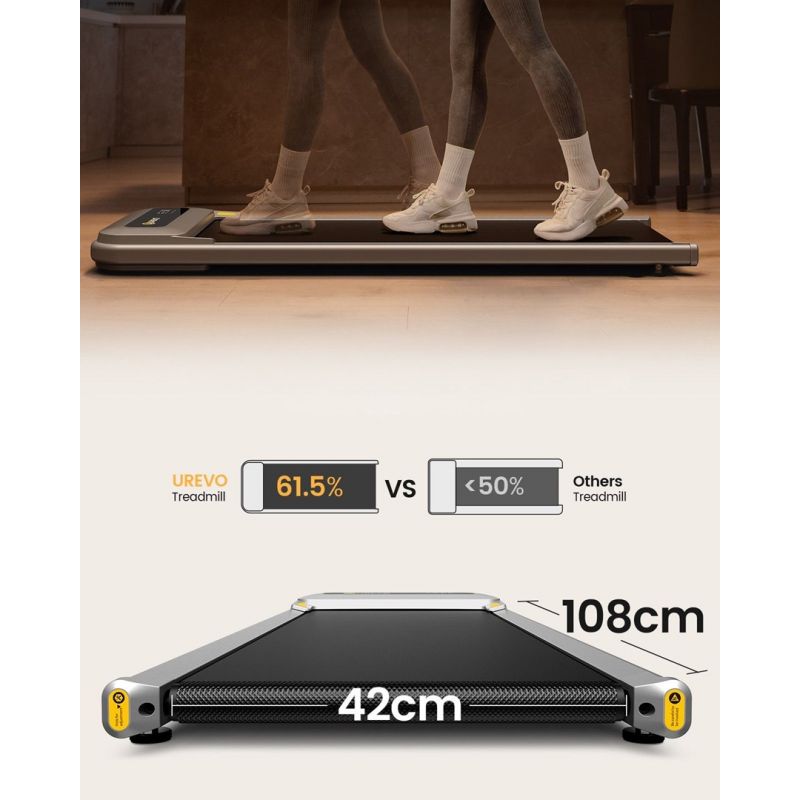 Urevo U1 Smart Walkingpad Treadmill + TUCKANO Electrically Adjustable Desk Black/Walnut In preparation Your Sports Performance