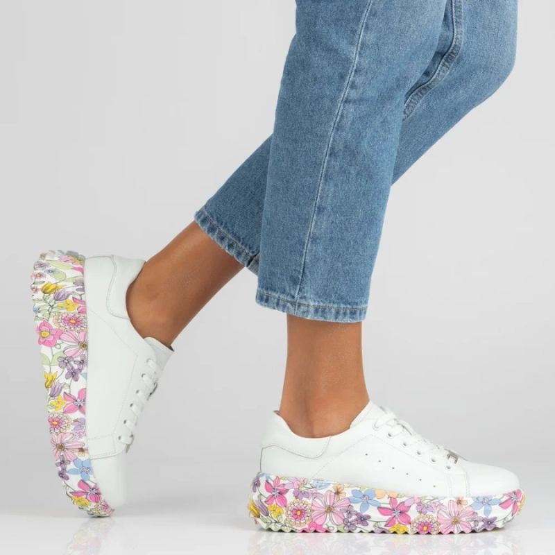Leather platform sneakers with white floral print Filippo DP7507