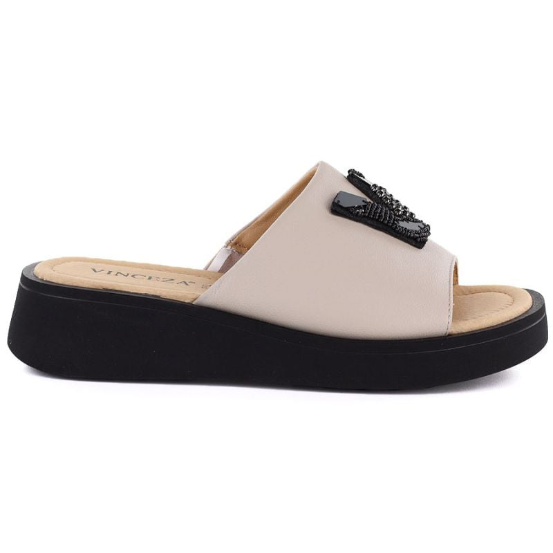 Women's beige leather wedge sandals Vinceza 66950 Vinceza