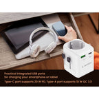 GEMBIRD UNIVERSAL GROUNDED TRAVEL ADAPTER 20W, WHITE Kable i adaptery/Adaptery, przejściówki Your Sports Performance
