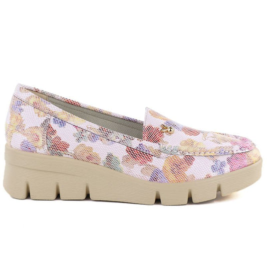 Women's platform shoes in pink with flowers M.Daszyński MR23109D M. Daszyński