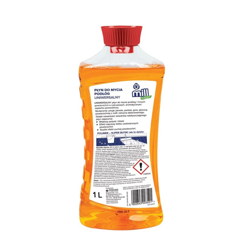 MILL CLEAN Floor cleaner with orange scent 1l Chemia/Preparaty do mycia i nabłyszczania powierzchni Your Sports Performance