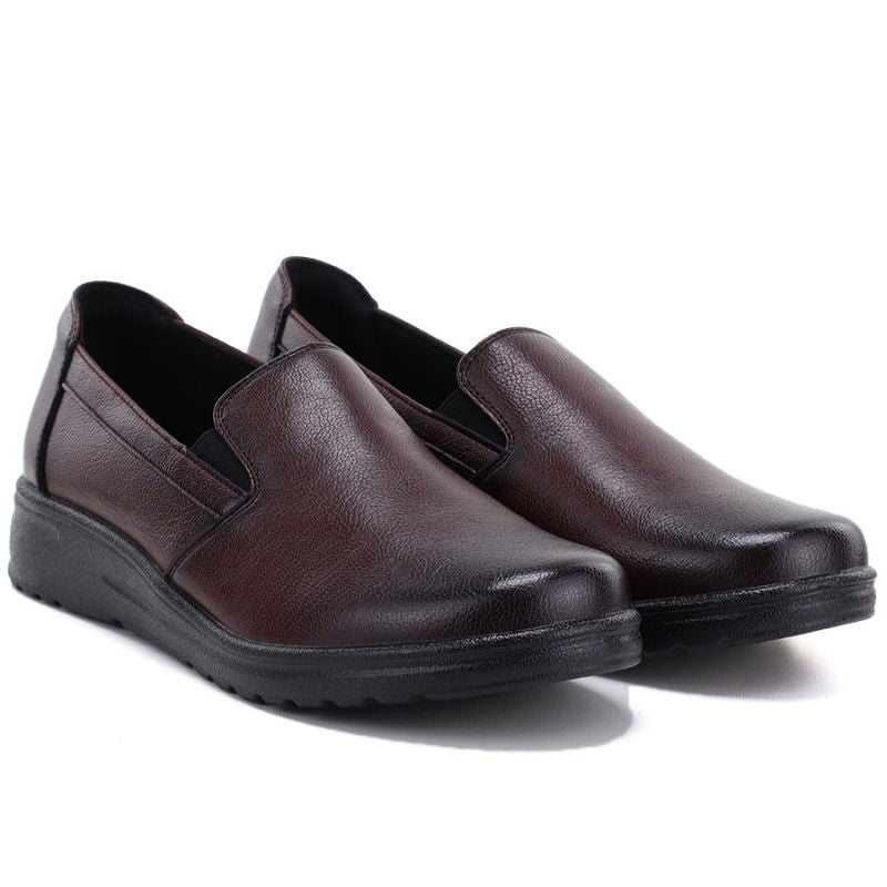 Women's leather wedge slip-on shoes, burgundy, Potocki JE19505