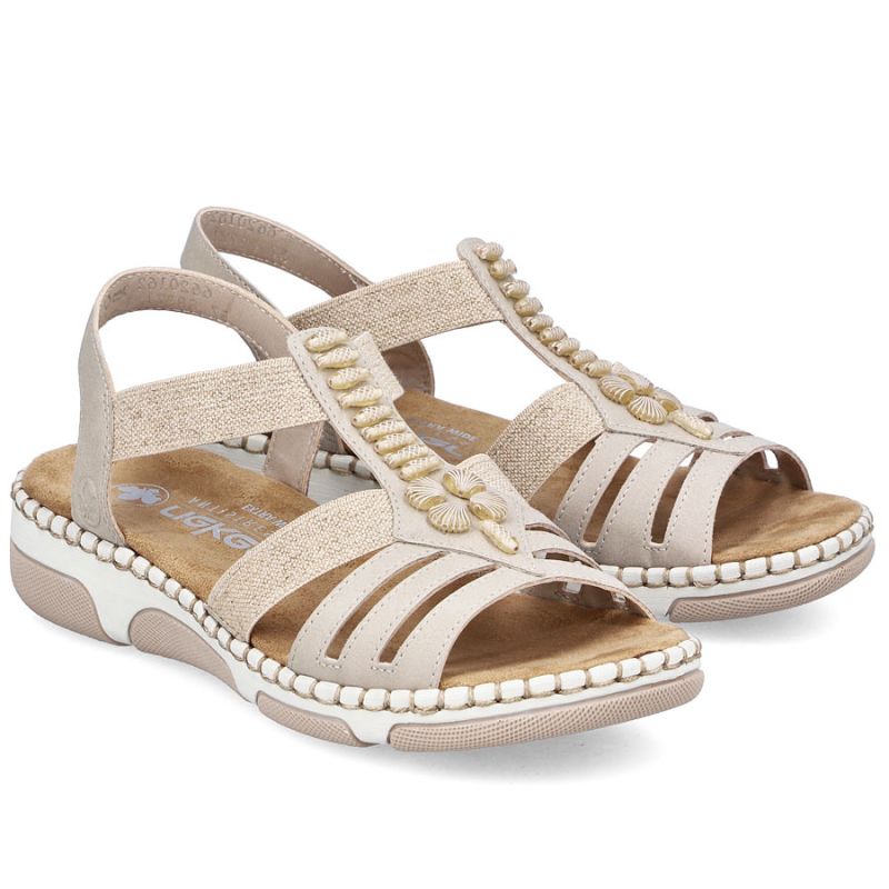 Women's beige wedge sandals Rieker 66201-62 Rieker