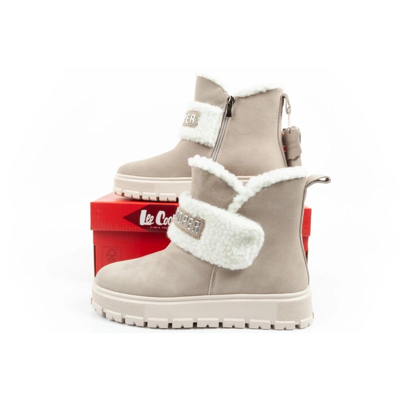 Lee Cooper women's boots winter boots fashionable sheepskin insulated leather beige Lee Cooper