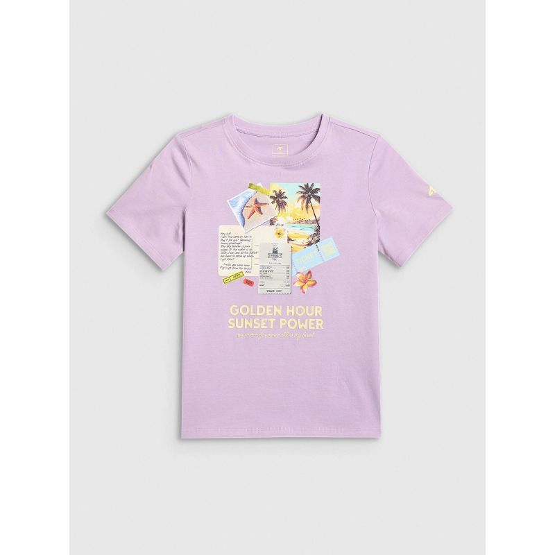 Girls' regular printed T-shirt 4F 4FJRAW26TTSHF4326-052S