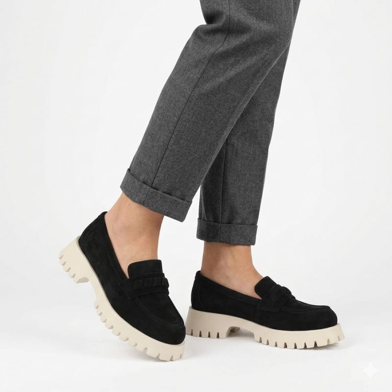 Women's leather suede loafers, black Filippo DP7554 Filippo