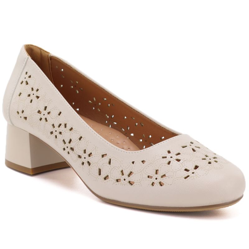 Women's openwork beige block heel pumps Sergio Leone SK180 LEONE