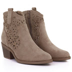 Women's suede ankle boots with openwork heel, beige, S.Barski HY61-8012 To be categorized Your Sports Performance