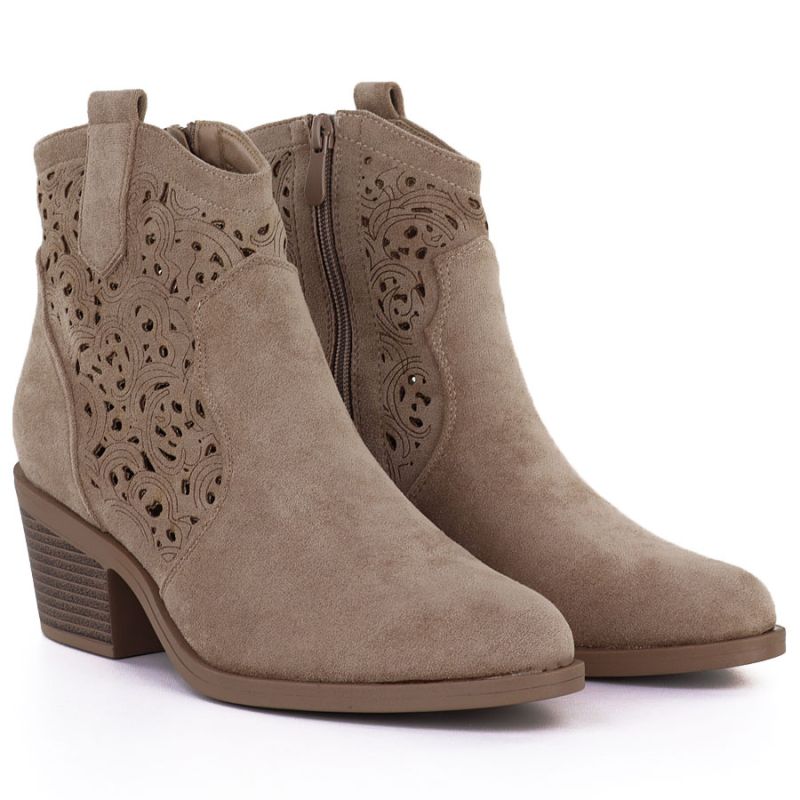 Women's suede ankle boots with openwork heel, beige, S.Barski HY61-8012 To be categorized Your Sports Performance