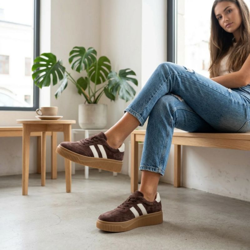 Women's brown leather and suede platform shoes Filippo DP6776