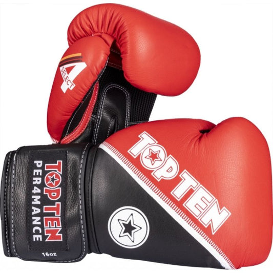 TOP TEN RTT-4Select Leather Boxing Gloves 10 oz Red and Black In preparation Your Sports Performance