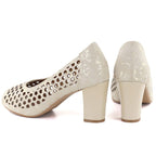 Beige open toe pumps with openwork heel, Jezzi ASA283-7 To be categorized Your Sports Performance