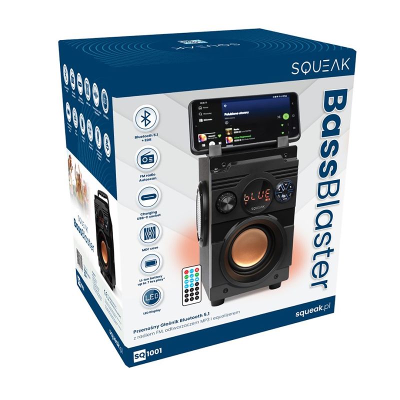 SQUEAK BASSBLASTER BLUETOOTH 5.1 SPEAKER, FM RADIO, MP3 PLAYER SQ1001 In preparation Your Sports Performance