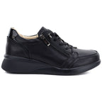 Women's leather wedge shoes, comfortable, black, Vinceza 79644