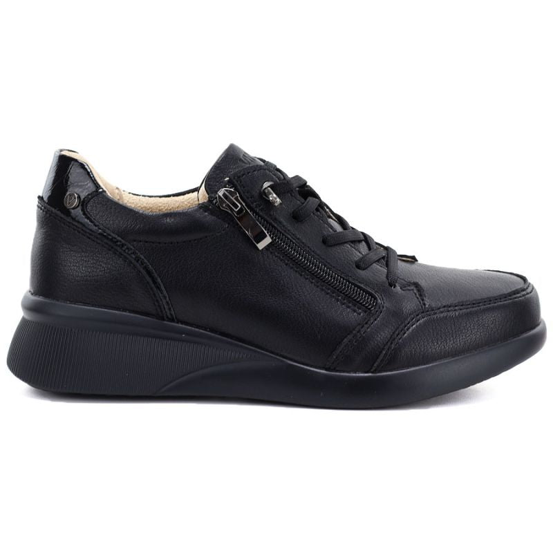 Women's leather wedge shoes, comfortable, black, Vinceza 79644