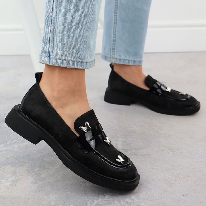 Ladies' loafers with butterflies, black, Potocki SZ12650 Footwear Your Sports Performance