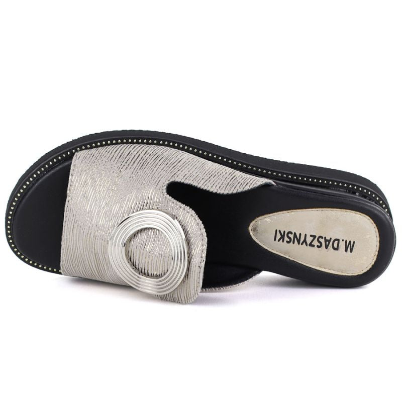 Women's silver low wedge flip-flops M.Daszyński MR2267-7 M. Daszyński