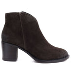 Women's leather ankle boots with a block heel, suede, chocolate, Cambell JE19473