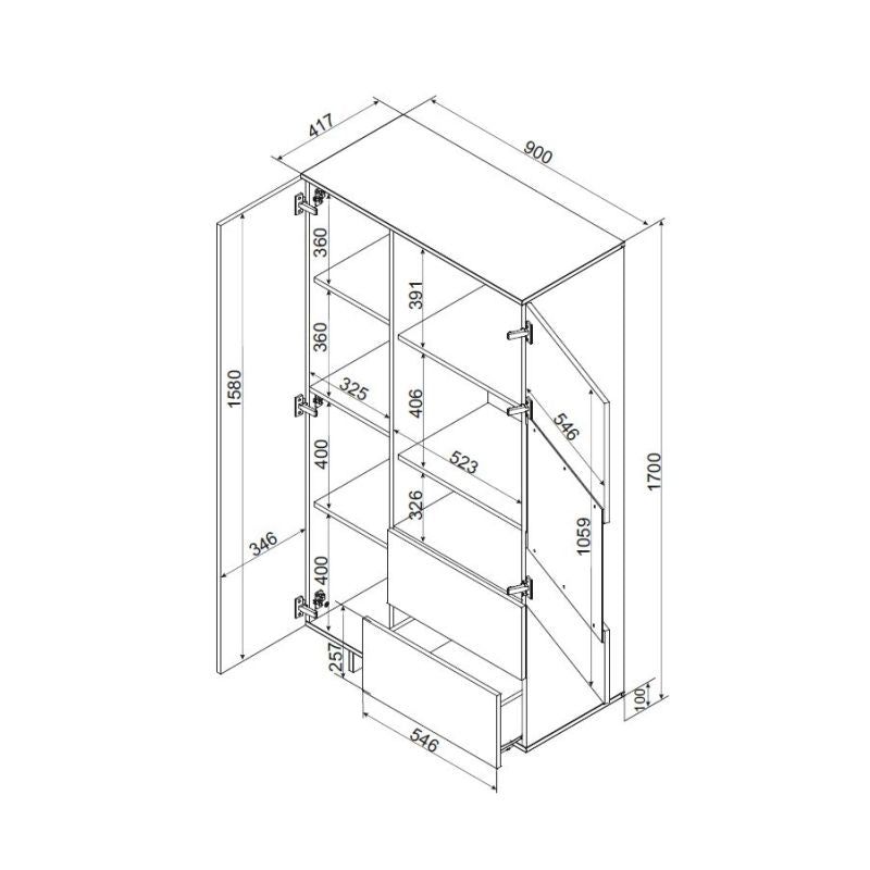 ALMA display cabinet 90x41.5xH170 cashmere Bufety i witryny/Bufety i witryny na drewnianej podstawie Your Sports Performance