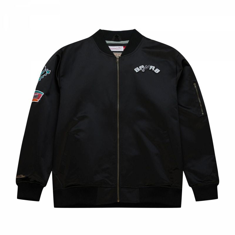 Mitchell &amp; Ness Lightweight Satin Bomber San Antonio Spurs M Jacket SJKT6599-SASYYPPPBLCK Clothing/Lifestyle/Mitchell & Ness Your Sports Performance