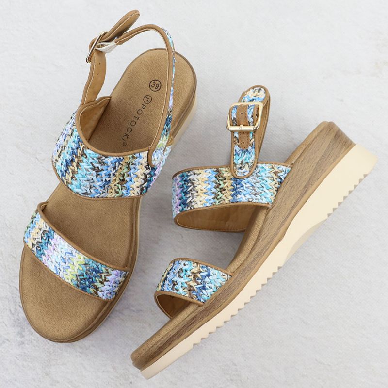 Women's wedge sandals, blue braided, Potocki 45302 Footwear Your Sports Performance
