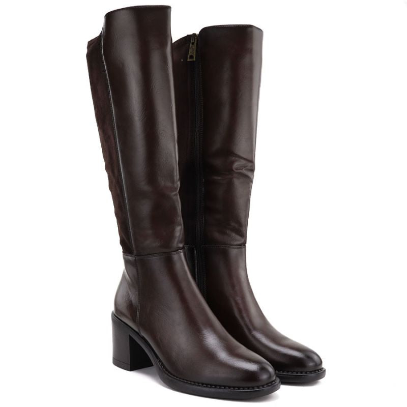 Women's high-heeled stretch boots, brown, Vinceza 58652