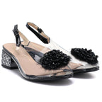 Black transparent sandals with a decorative heel D&A MR62-9100
