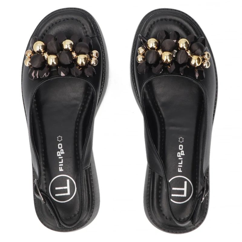 Women's leather wedge sandals, black, Filippo DS7577