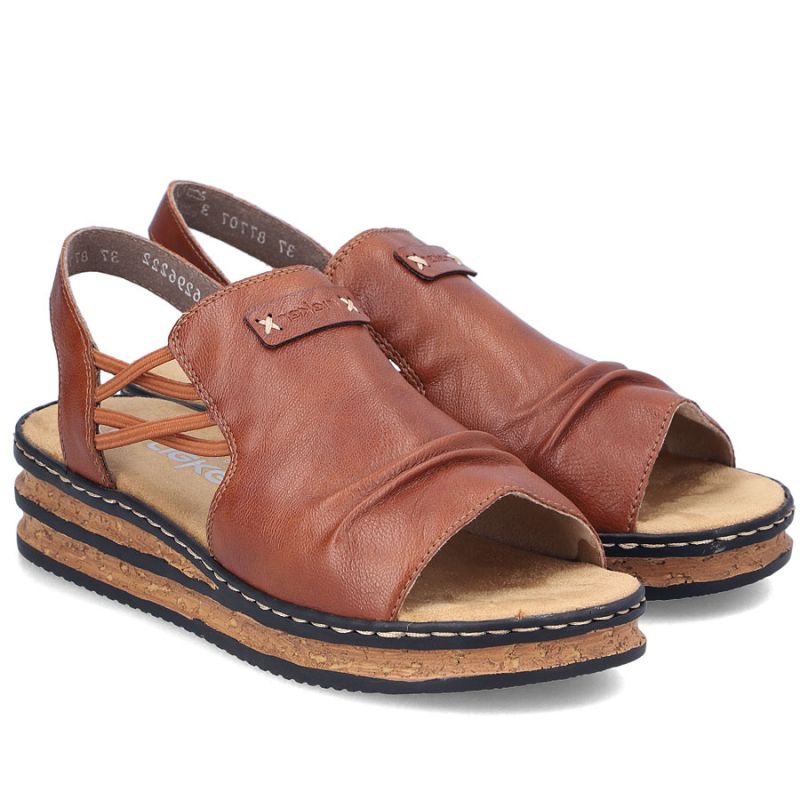 Comfortable women's wedge sandals, brown, Rieker 62962-22 Rieker
