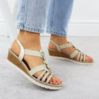 Women's wedge sandals with elastic bands, gold, Remonte R6264-91 Footwear Your Sports Performance