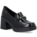 Women's patent leather high-heeled loafers, black, Rieker 58051-00 Rieker