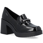 Women's patent leather high-heeled loafers, black, Rieker 58051-00 Rieker