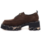 Women's leather moccasin shoes on a block heel, brown Artiker 59C0276