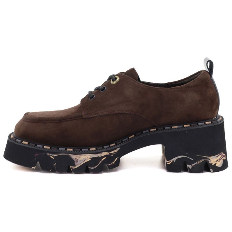 Women's leather moccasin shoes on a block heel, brown Artiker 59C0276