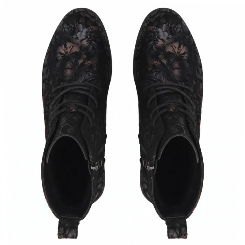 Women's leather ankle boots with floral pattern, black Filippo DBT8283
