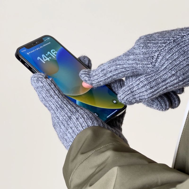 Braided telephone gloves with cut-outs for fingers - gray Hurtel
