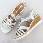 Women's wedge sandals with elastic bands silver Remonte R6264-92 Footwear Your Sports Performance