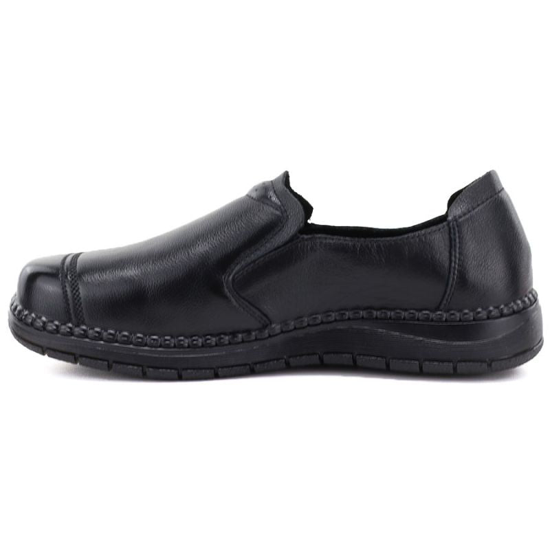 Women's comfortable leather slip-on shoes, black, Vinceza 107241