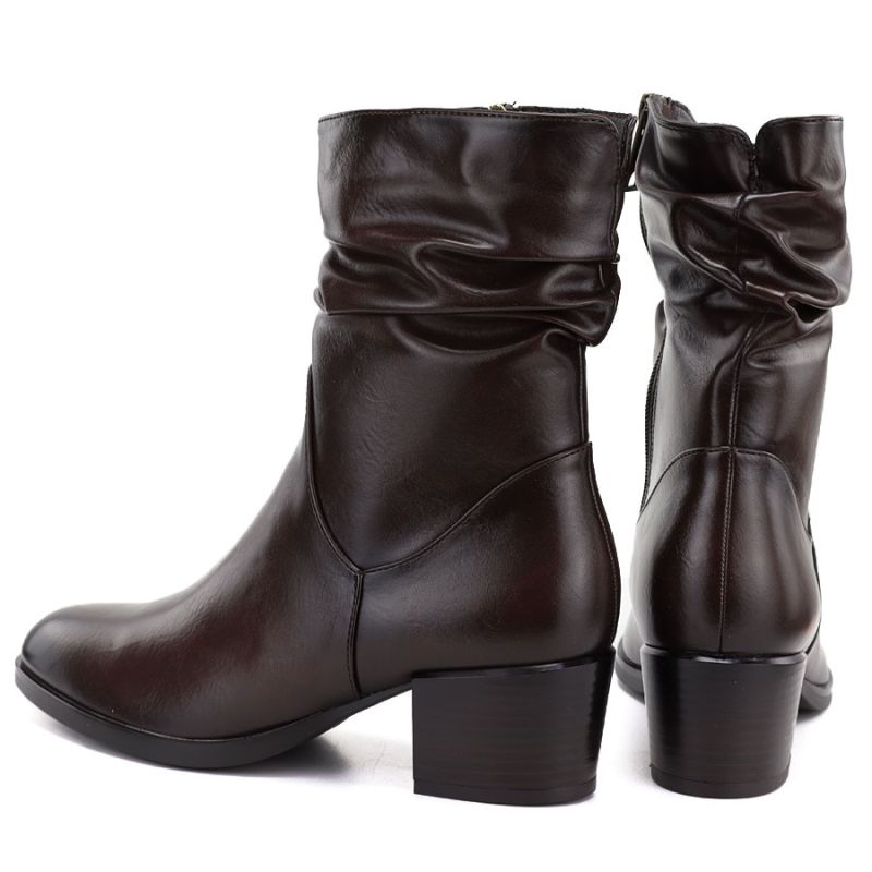 Women's high-heeled ankle boots with a gathered upper, brown Vinceza 58682