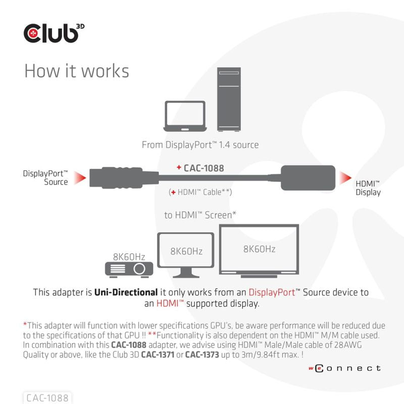 CLUB3D CAC-1088 Cable Adapter 0.21m DisplayPort HDMI Black Kable i adaptery/Adaptery, przejściówki Your Sports Performance