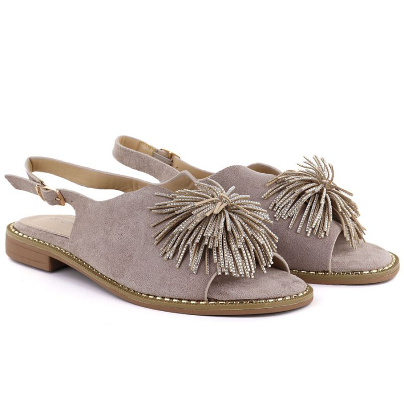 Women's flat closed sandals with sequins khaki Potocki 43349 Potocki