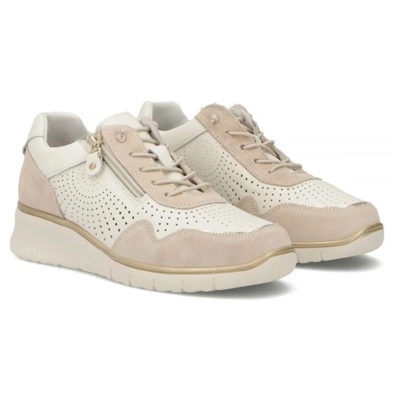 Women's leather sneakers with openwork wedges, beige Filippo DP7605 Filippo