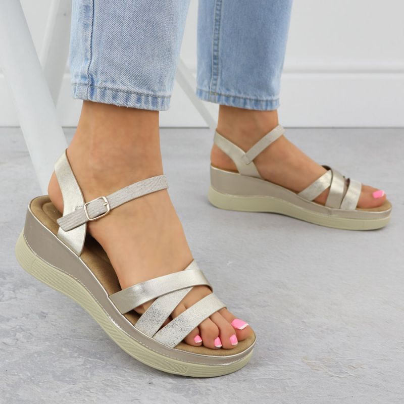 Women's gold wedge sandals Vinceza 15358 Footwear Your Sports Performance