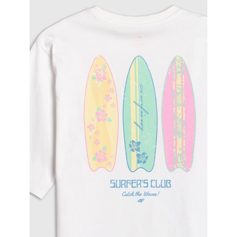 Girls' loose T-shirt with print 4F 4FJRSS26TTSHF3980-11S