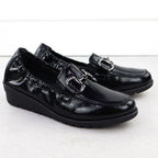 Women's patent leather wedge shoes, black, Rieker L5352-00 Footwear Your Sports Performance