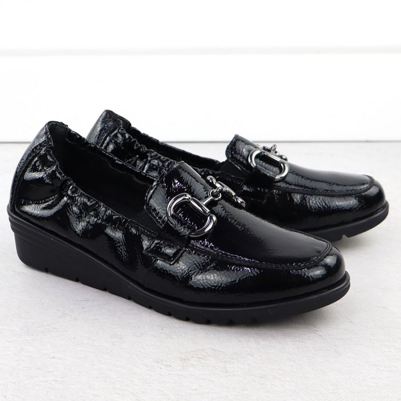 Women's patent leather wedge shoes, black, Rieker L5352-00 Footwear Your Sports Performance