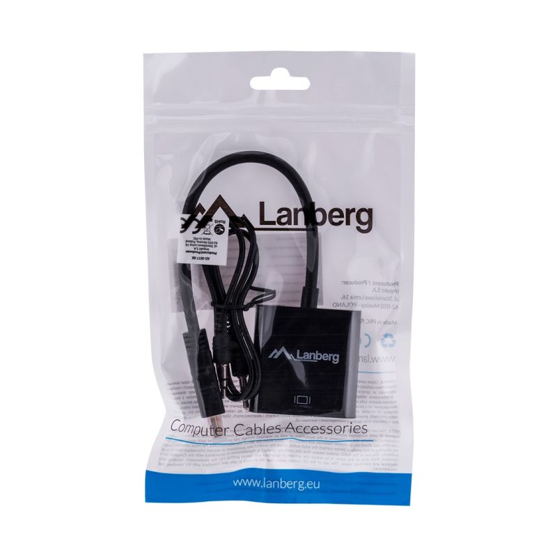 Lanberg AD-0017-BK adapter (HDMI M - D-Sub (VGA) F; 0.20m; black color) Kable i adaptery/Adaptery, przejściówki Your Sports Performance