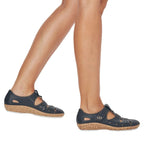 Women's leather openwork shoes, comfortable, with Velcro, black, Rieker 44852-14 Rieker