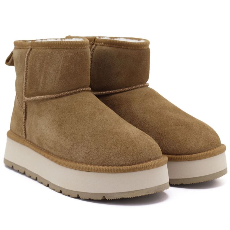 Women's leather ankle boots with platform, beige Big Star UU274692
